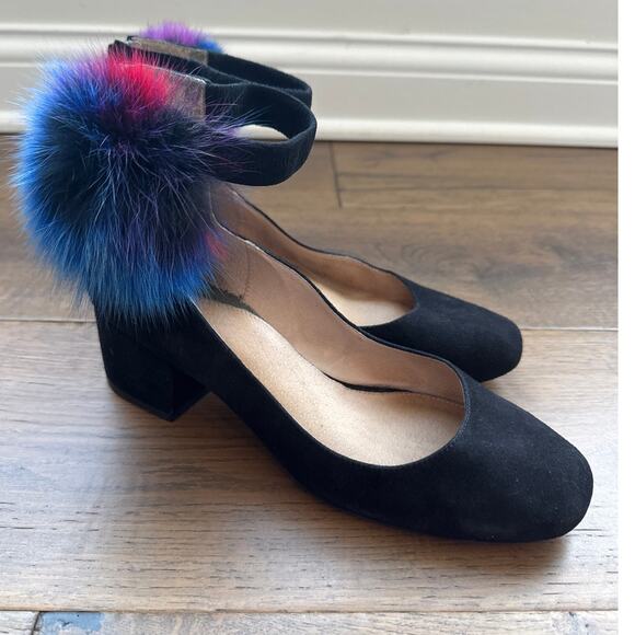 Cecelia Anthropologie New York Liv Pommed Block Heels Black Suede Womens Size 9B - Picture 1 of 10